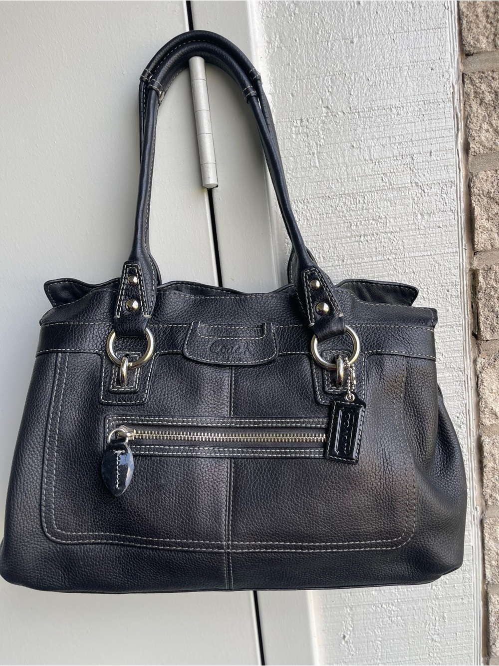 Coach Black penolope Pebbled Leather Shoulder Bag with Silver Hardware